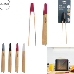 Bambusowe szczypce do serwowania z magnesem żółte