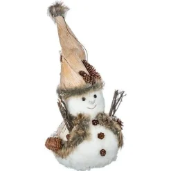 Bałwanek z kory i drewna 32 cm biały