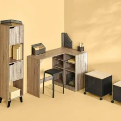 Biurko narożne Kali z półkami naturalne