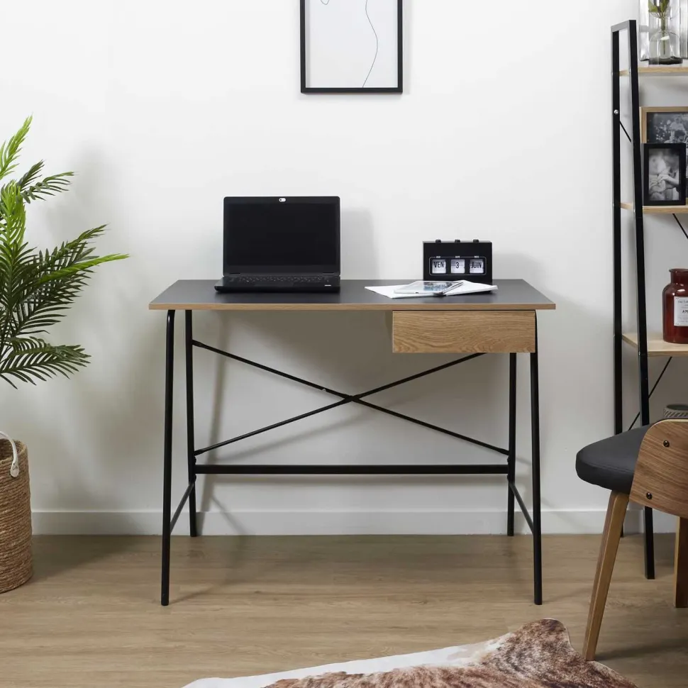 Biurko Stanford czarne naturalne nowoczesne