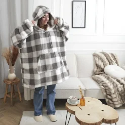 Bluza ocieplana długa/ snuddie w kratę szara/biała