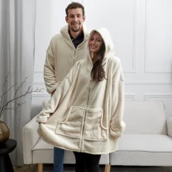 Bluza ocieplana rozpinana/ snuddie z kieszenią beżowa