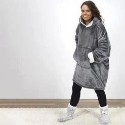 Bluza ocieplana szeroka/ snuddie z kieszenią szara