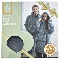 Bluza ocieplana szeroka/ snuddie z kieszenią szara