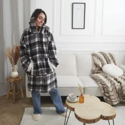 Bluza ocieplana w kratę/snuddie czarna