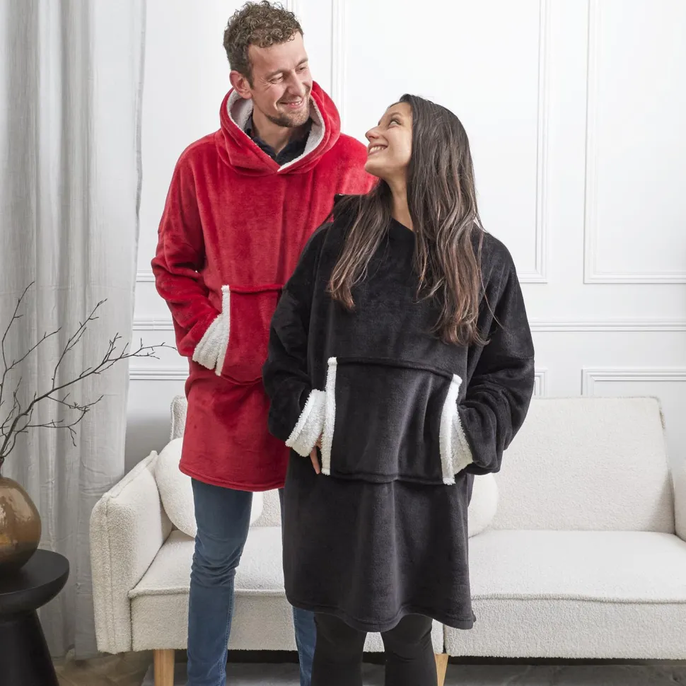 Bluza ocieplana z kieszenią/snuddie bordowa