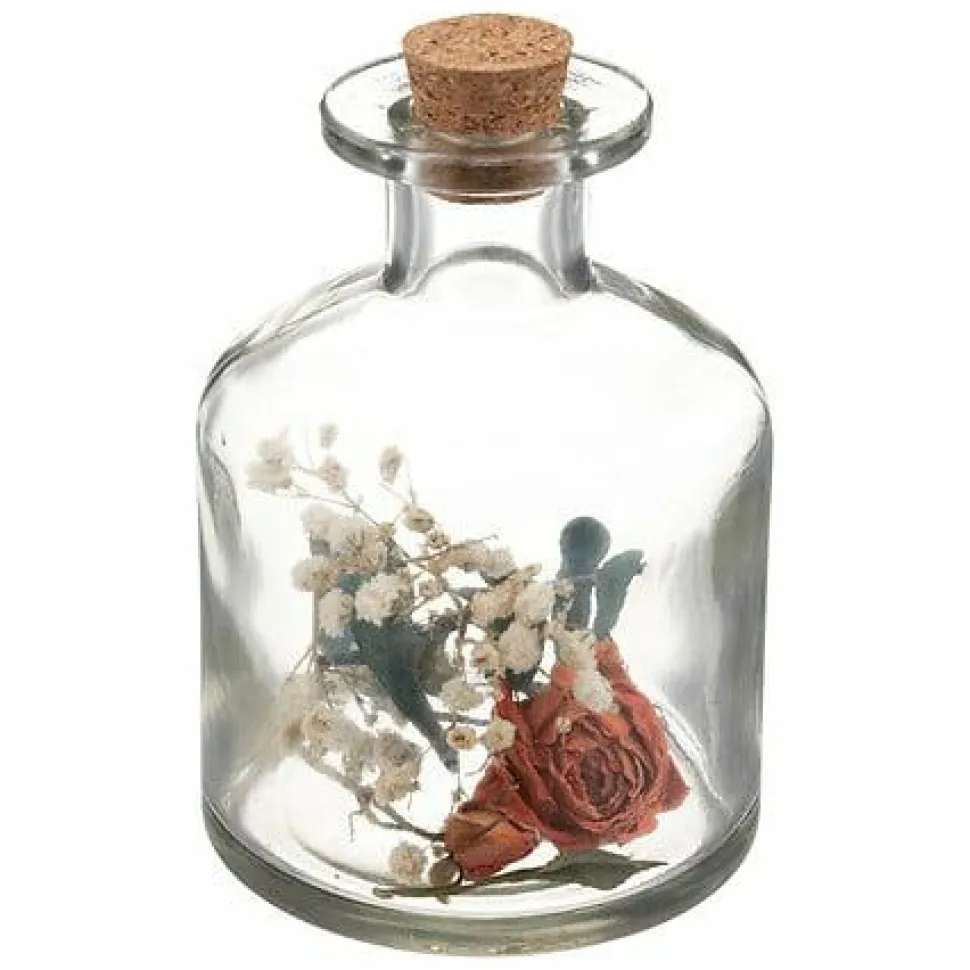 Butelka z suszonymi kwiatami 8x11 cm różowy kwiat