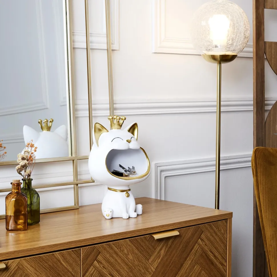 Figurka Kot do przechowywania biały/złoty