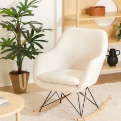 Fotel bujany Olmeto biały boucle