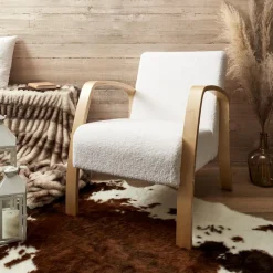 Fotel Hella boucle biały/ naturalny