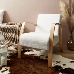 Fotel Hella boucle biały/ naturalny