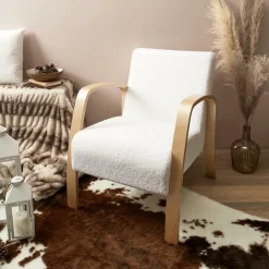 Fotel Hella boucle biały/ naturalny