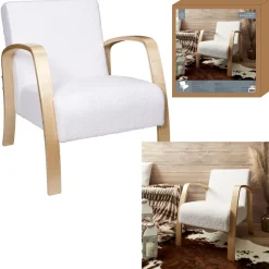 Fotel Hella boucle biały/ naturalny