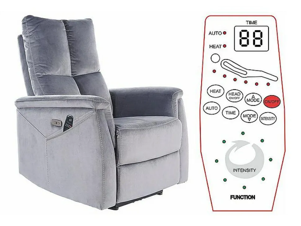 Fotel rozkładany Mars szary VIC z funkcją masażu