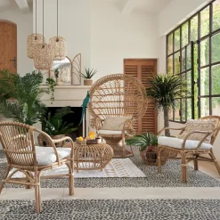 Fotel Takta rattan/ biała poduszka