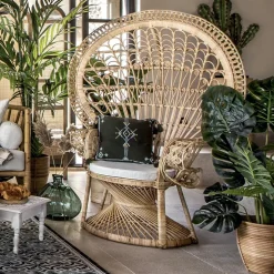 Fotel Takta rattan/ biała poduszka