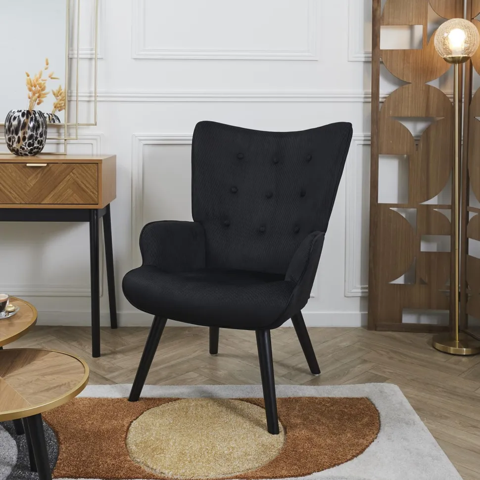 Fotel uszak Gulia czarny sztruks