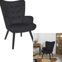 Fotel uszak Gulia czarny sztruks