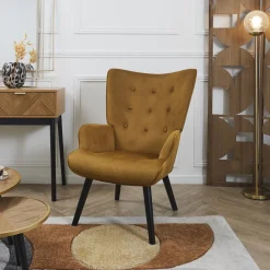 Fotel uszak Gulia żółty sztruks