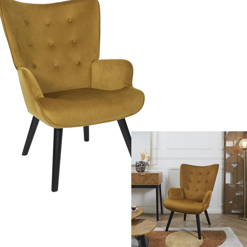 Fotel uszak Gulia żółty sztruks