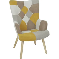 Fotel uszak Helsinki żółty patchwork