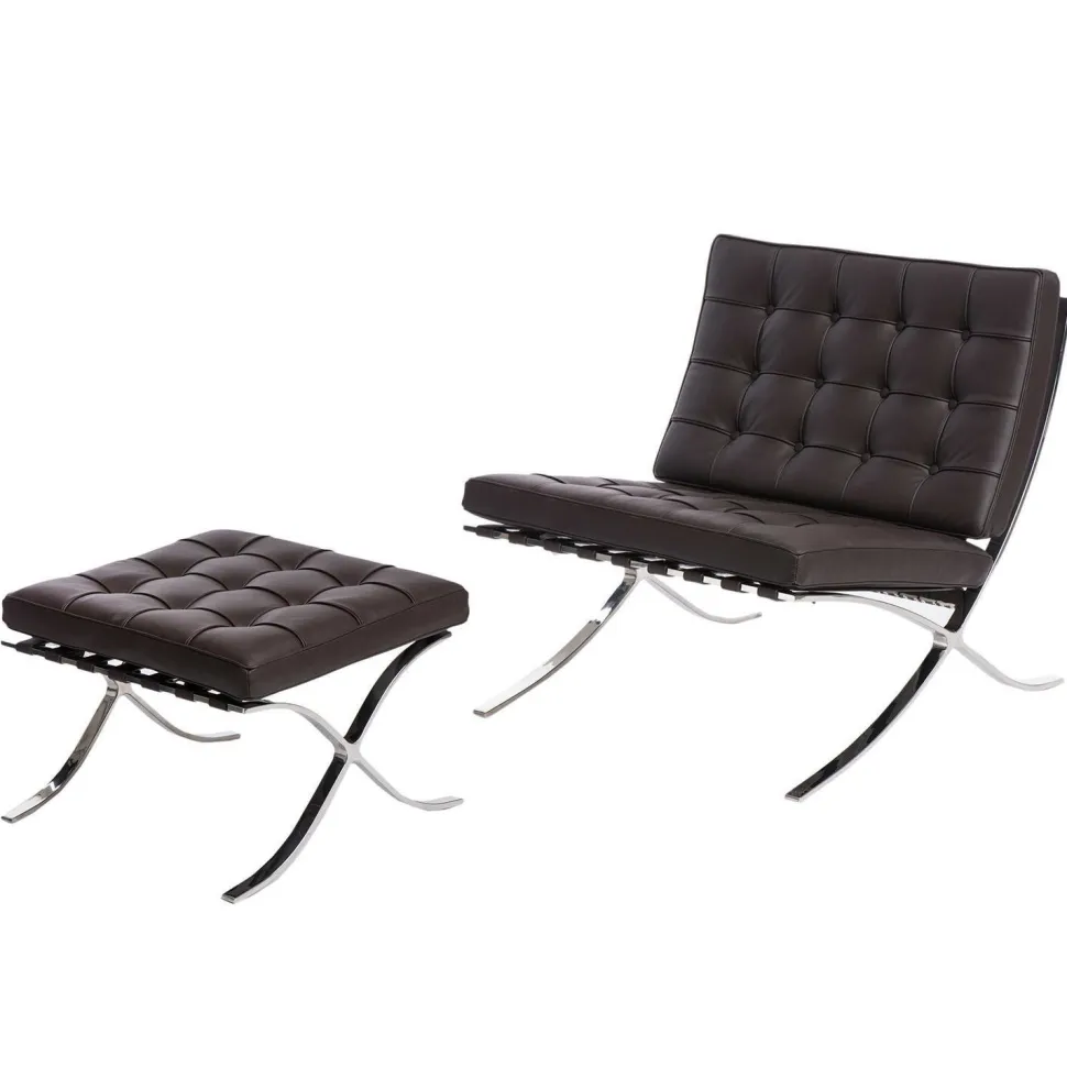 Fotel z podnóżkiem BA1 skóra naturalna inspirowany Barcelona