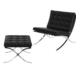 Fotel z podnóżkiem BA1 skóra naturalna inspirowany Barcelona