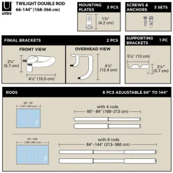 Karnisz Twilight podwójny 76-213cm czarny do zasłon zaciemniających