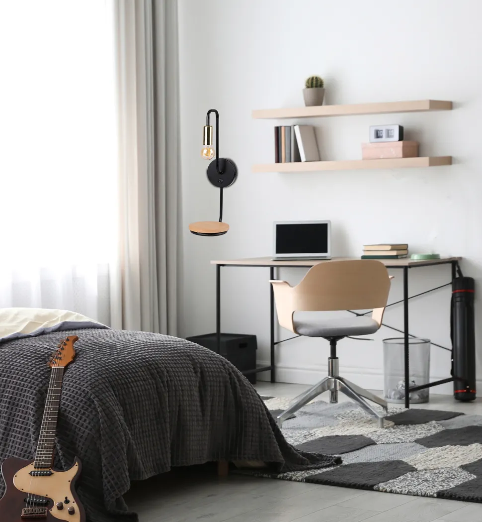 Kinkiet Bipi lampa czarno złoty 1x40W E14 z włącznikiem