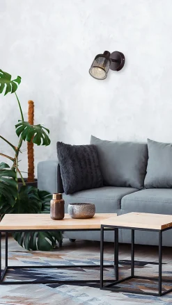 Kinkiet Canabera lampa kawowe złoto  1x40W E14 klosz bursztynowy