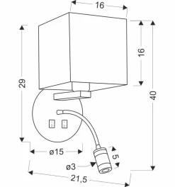 Kinkiet Magnum 1 lampa okragły 1x40W  E27+3W LED abażur kwadrat biały