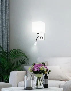 Kinkiet Magnum 2 lampa prostokątny 1x40W E27+3W LED abażur kwadrat biały