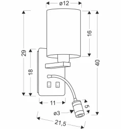 Kinkiet Magnum 3 lampa prostokątny 1x40W  E27+3W LED abażur okrągły biały