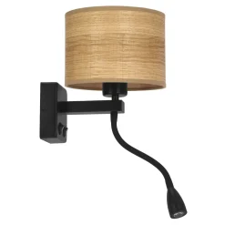 Kinkiet Polo lampa czarny 1x40W E27+2W  LED abażur orzechowy