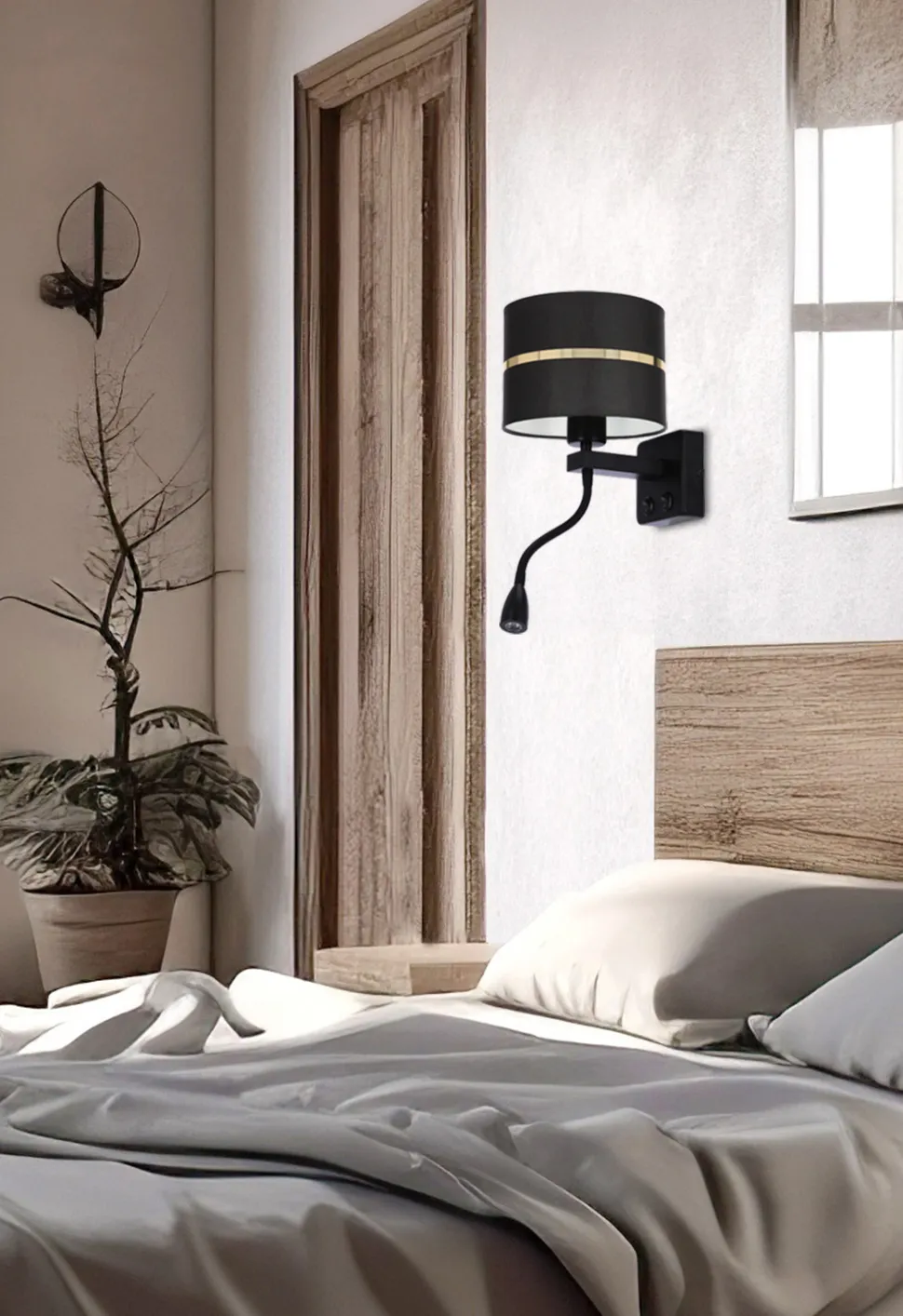 Kinkiet Polo lampa czarny 1x40W E27+2W LED abażur czarny+złoty pasek