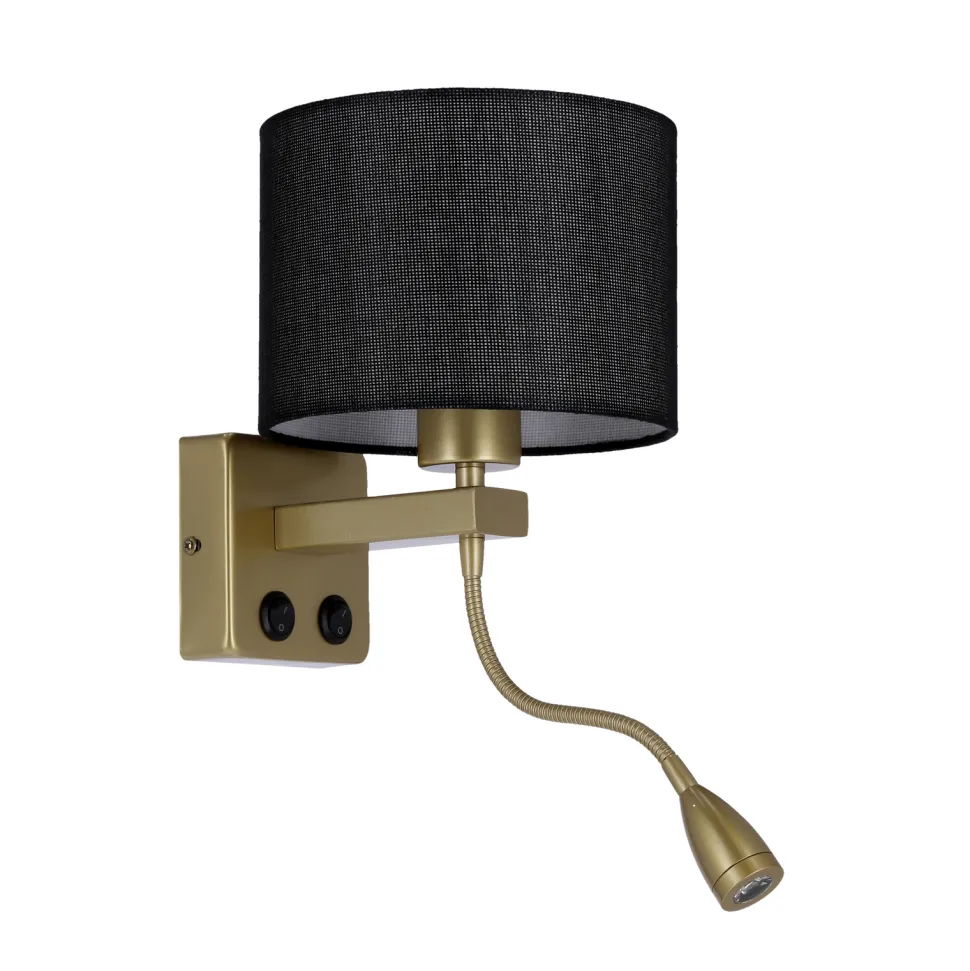 Kinkiet Polo lampa złoty 1x40W E27 + 2W LED abażur okrągły czarny