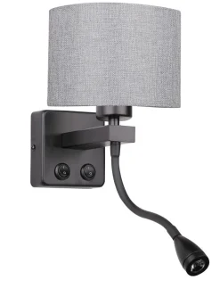 Kinkiet Polo 1x40W E27 + 2W LED czarny  abażur okrągły szary