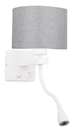 Kinkiet Polo 1x40W E27 + 2W LED biały  abażur okrągły szary