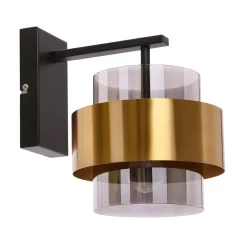 Kinkiet Spiega lampa czarny+mosiężny  1x60W E27 klosz dymiony
