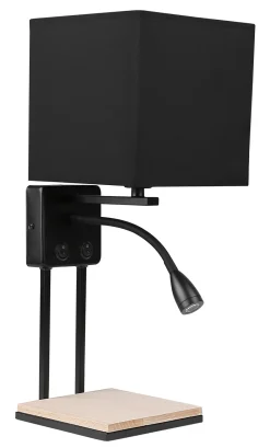 Kinkiet Theo lampa czarny 1x40W E14 + 2W  LED abażur czarny z włącznikami