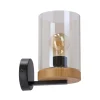 Kinkiet Wels lampa czarny+drewniany  1x40W E27 klosz dymiony