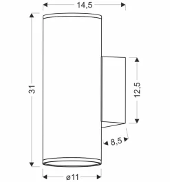 Kinkiet zewnętrzny Primula lampa  ogrodowa elewacyjna tuba 14,5x31cm czarny 2x60W E27 PAR30 IP65
