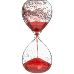 Klepsydra szklana 20 cm brokatowa         czerwona