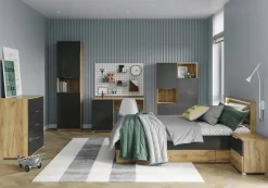 Łóżko Lana 140x200 cm z LED dąb/szary