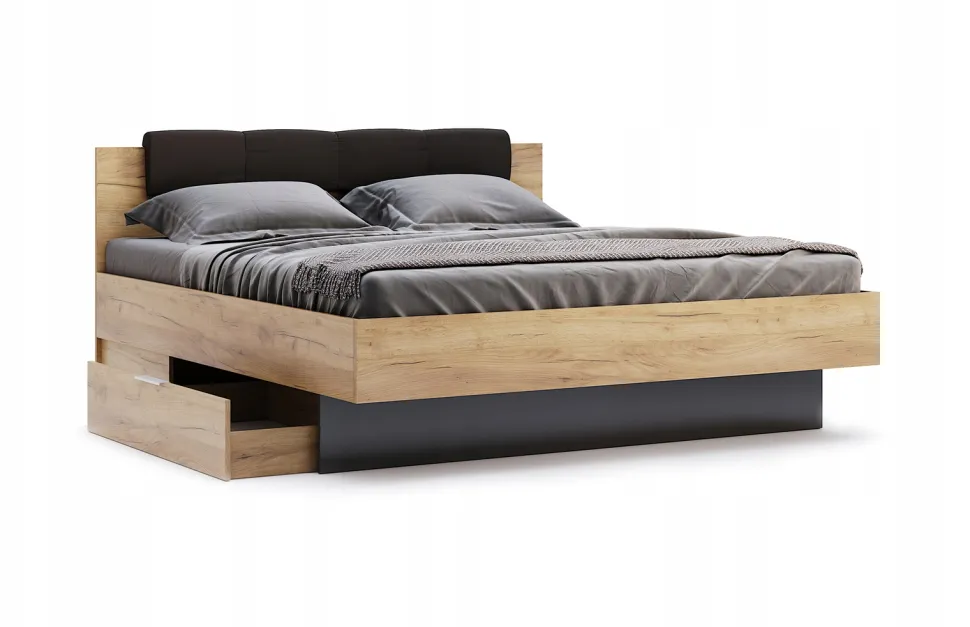 Łóżko Lana 160x200 cm z szufladami dąb/szary