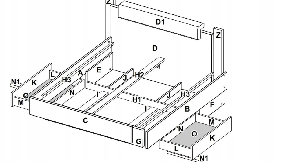 Łóżko Lana 160x200 cm z szufladami dąb/szary