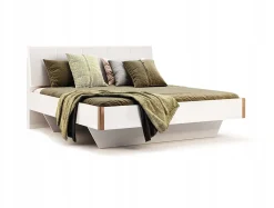 Łóżko Madera 160cm biała eko skóra/dąb