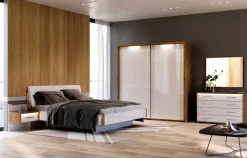 Łóżko Madera 160cm biała eko skóra/dąb