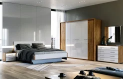 Łóżko Madera 160cm biała eko skóra/dąb