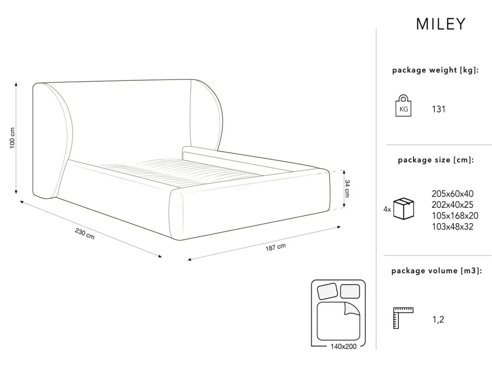 Łóżko Miley II Black Chenille 140x200